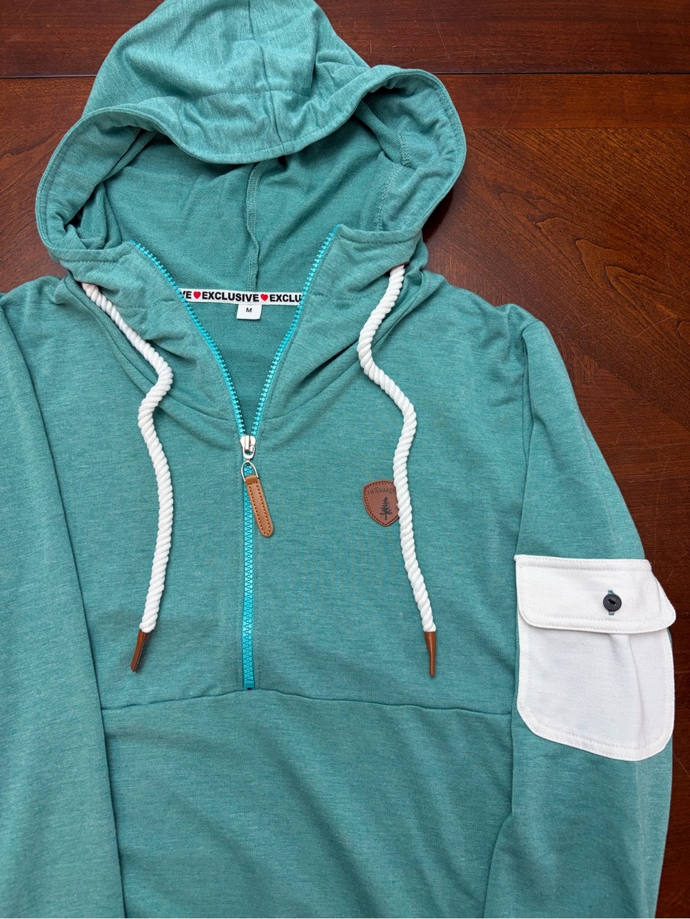 LS2 Wanakome Womans Teal Half-Zip Hoodie with Hood and Pocket Medium